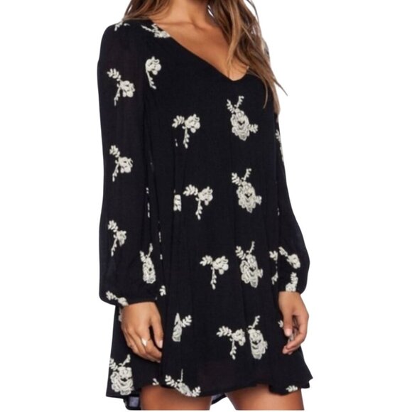 Free People Emma Austin Swing Trapeze Dress Black Embroidered Long Sleeve Size S - Picture 9 of 16